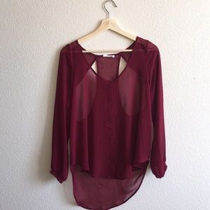 Cranberry Chiffon Button Down Blouse